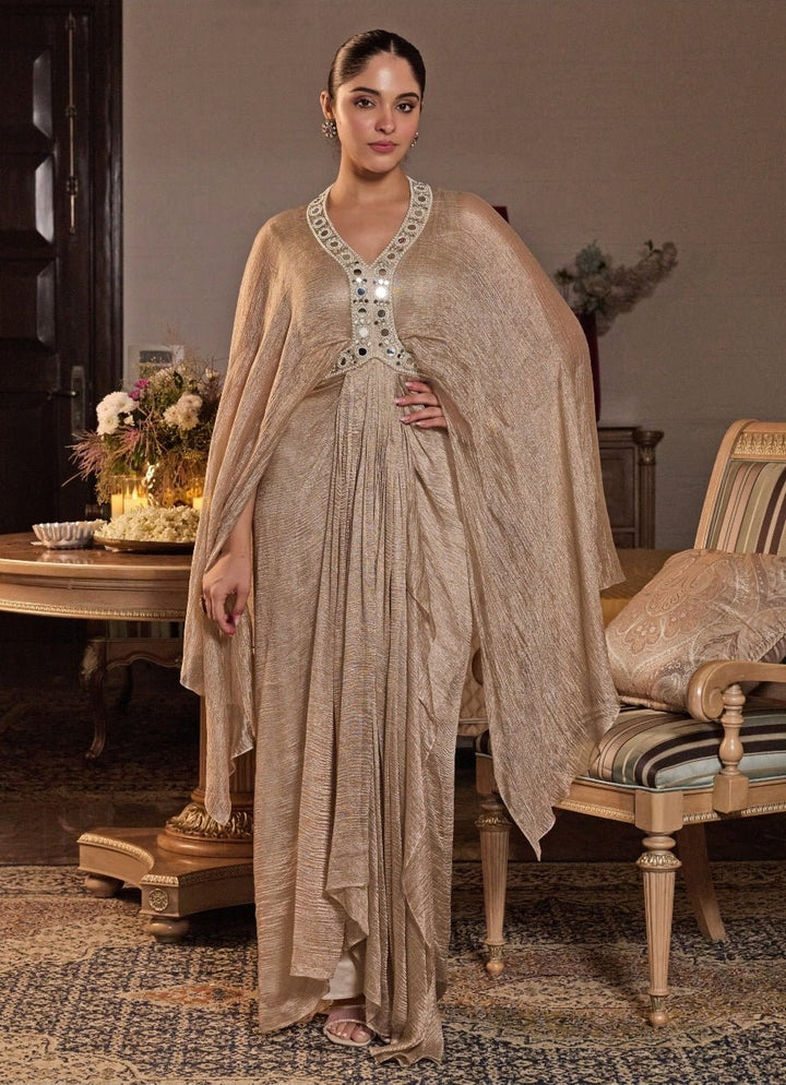 Champagne Gold Tissue Draped Dress Seema Thukral - Fabilicious Fashion