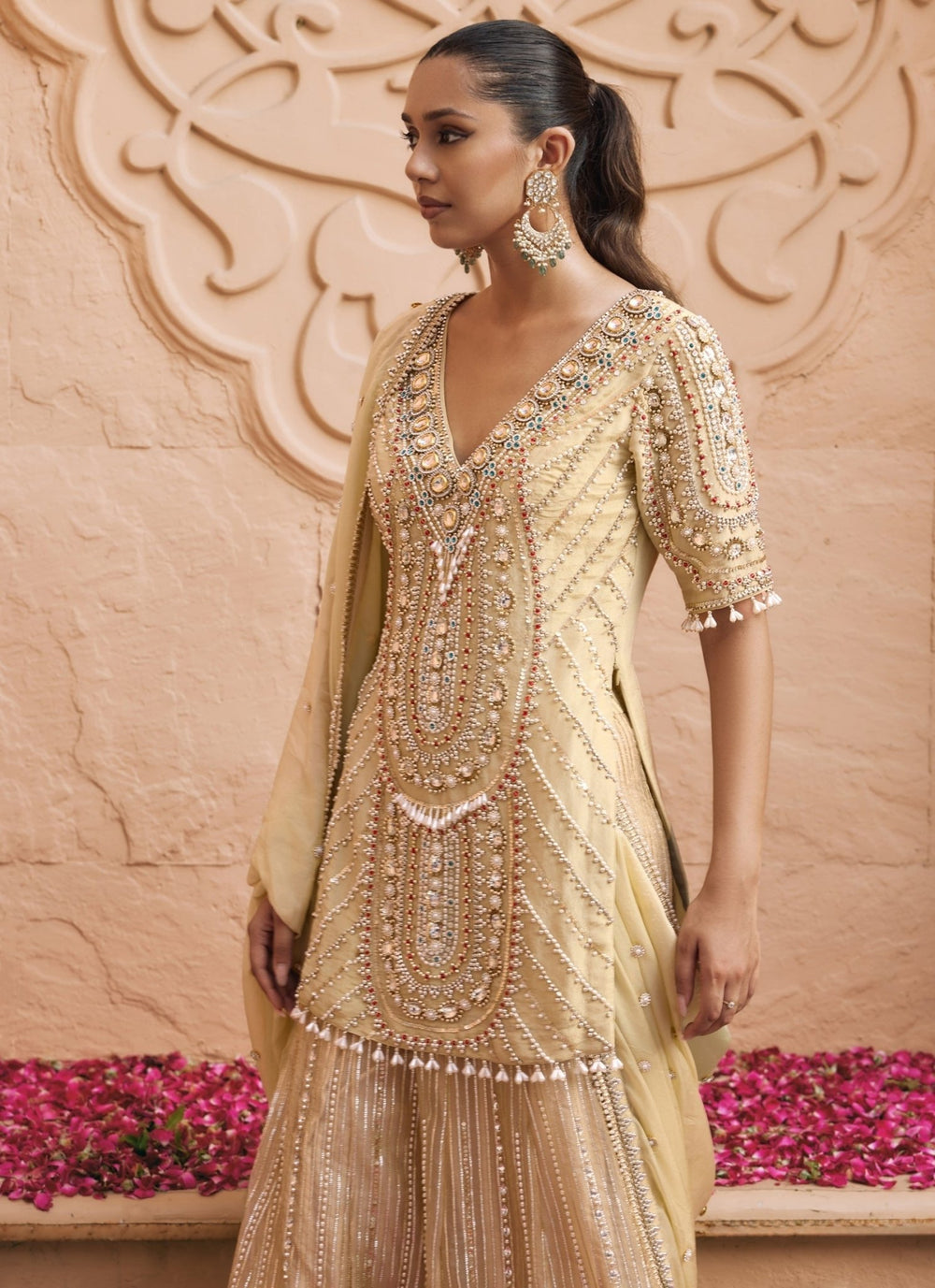 Nidhika Shekhar Champagne Gold Tissue Kurta Sharara SetFabilicious Fashion