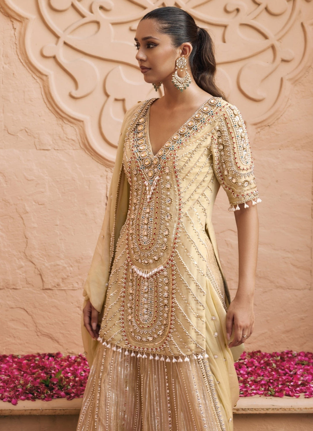 Nidhika Shekhar Champagne Gold Tissue Kurta Sharara SetFabilicious Fashion