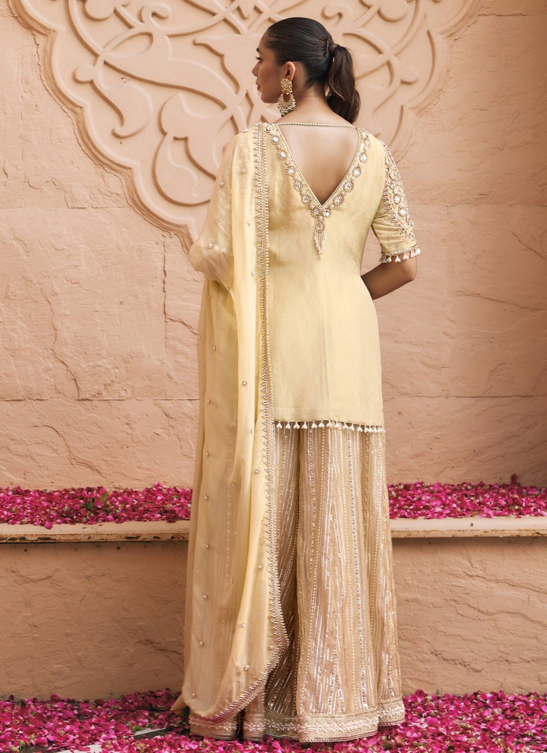 Nidhika Shekhar Champagne Gold Tissue Kurta Sharara SetFabilicious Fashion