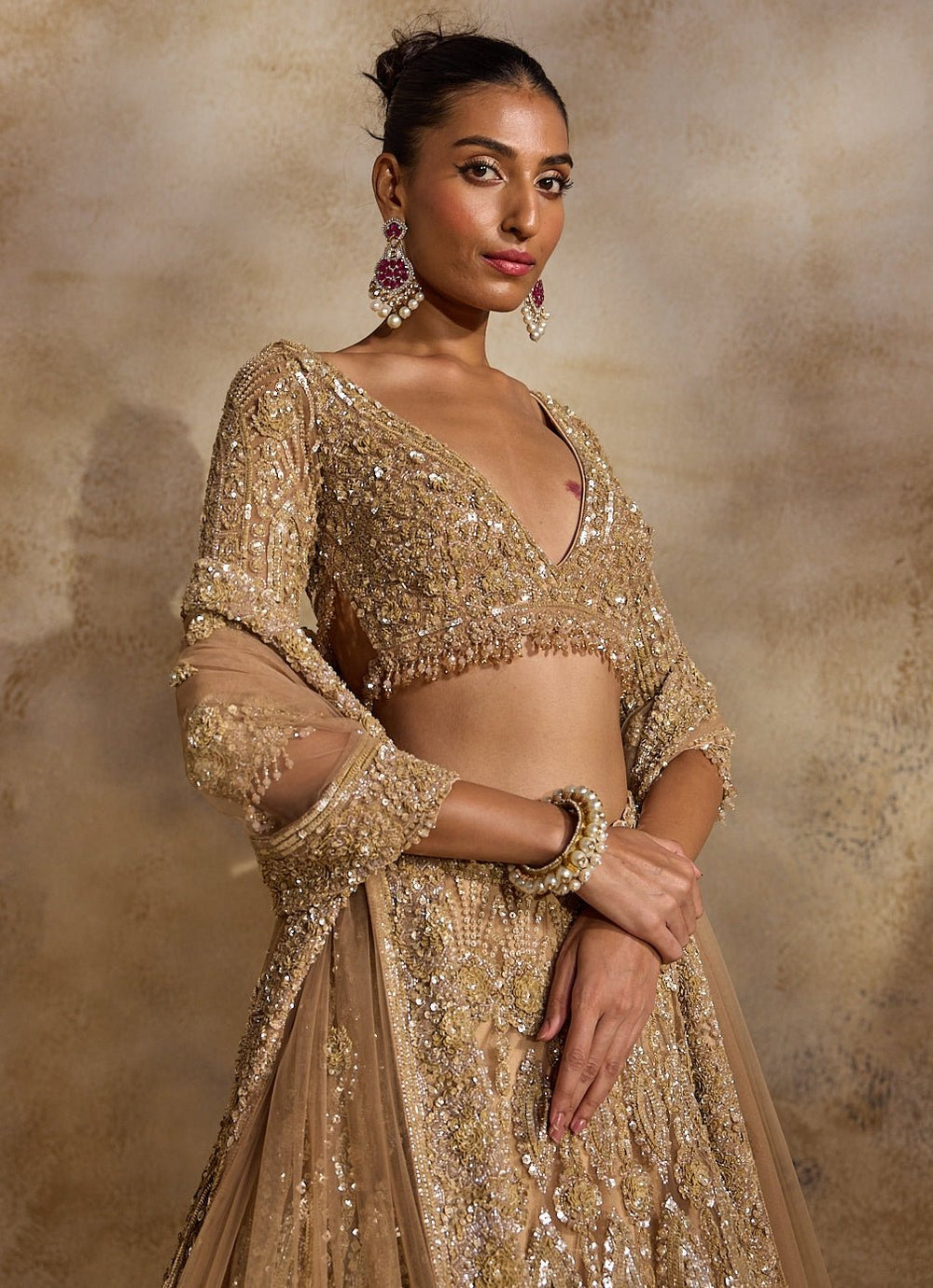 Champagne Gold Tulle Lehenga Set Nitika Gujral - Fabilicious Fashion