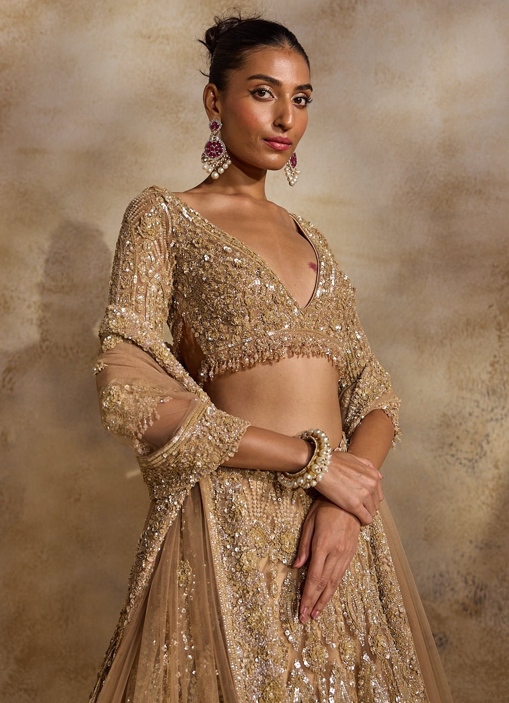 Champagne Gold Tulle Lehenga Set Nitika Gujral - Fabilicious Fashion