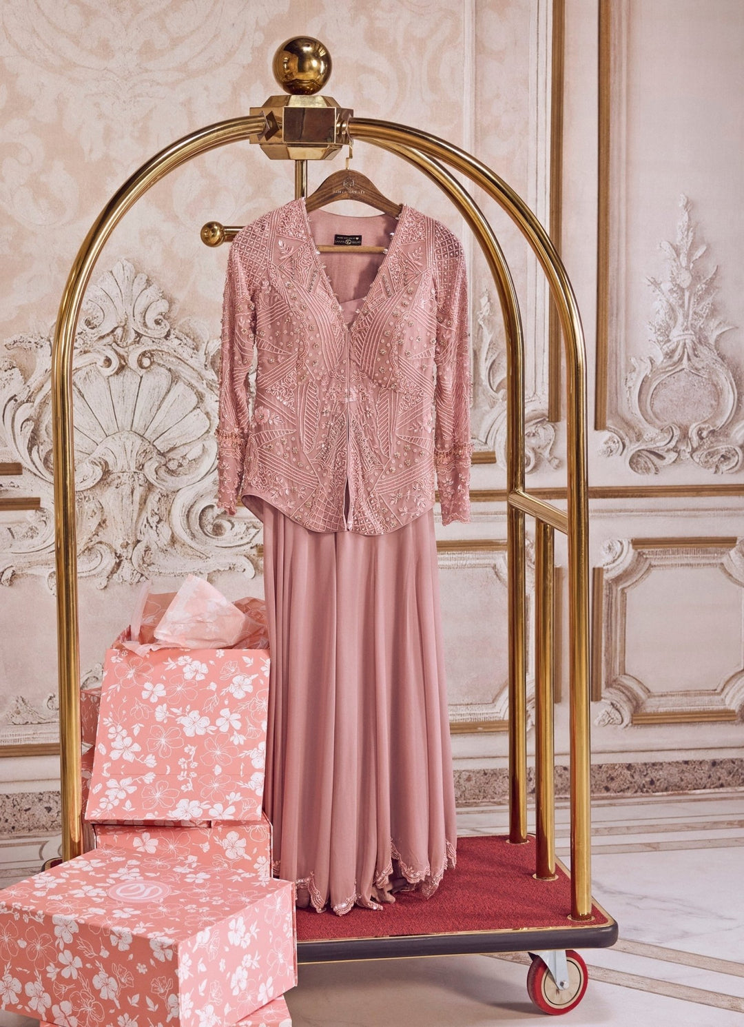 Champagne Lilac Georgette Peplum Kurta Pants Set Sanya Gulati - Fabilicious Fashion