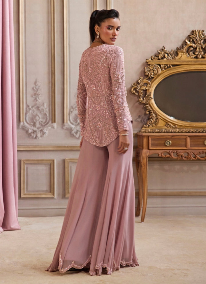 Champagne Lilac Georgette Peplum Kurta Pants Set Sanya Gulati - Fabilicious Fashion