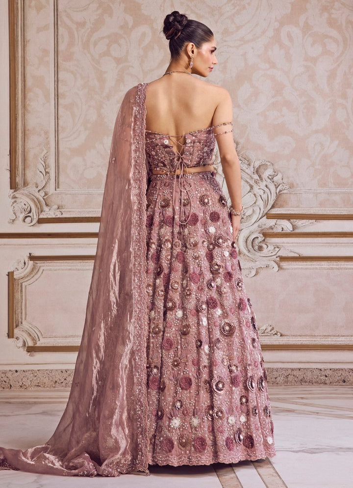 Champagne Lilac Silk Organza Lehenga Set With Corset Sanya Gulati - Fabilicious Fashion