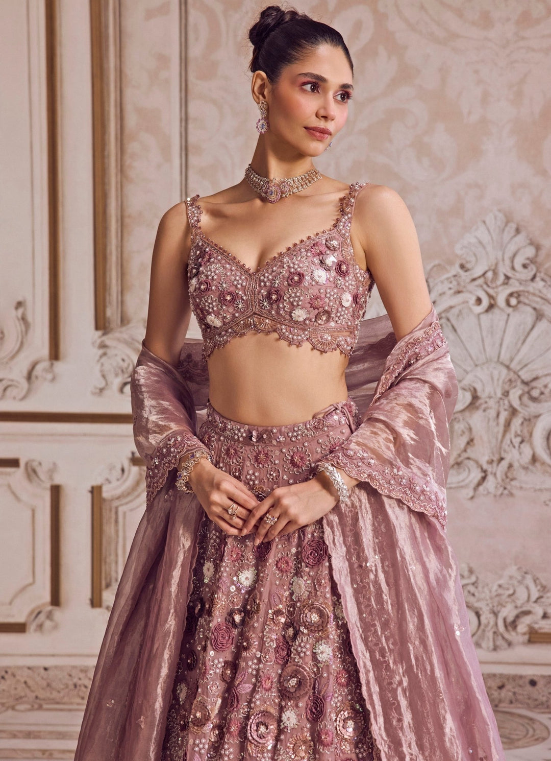 Champagne Lilac Silk Organza Lehenga Set Sanya Gulati - Fabilicious Fashion