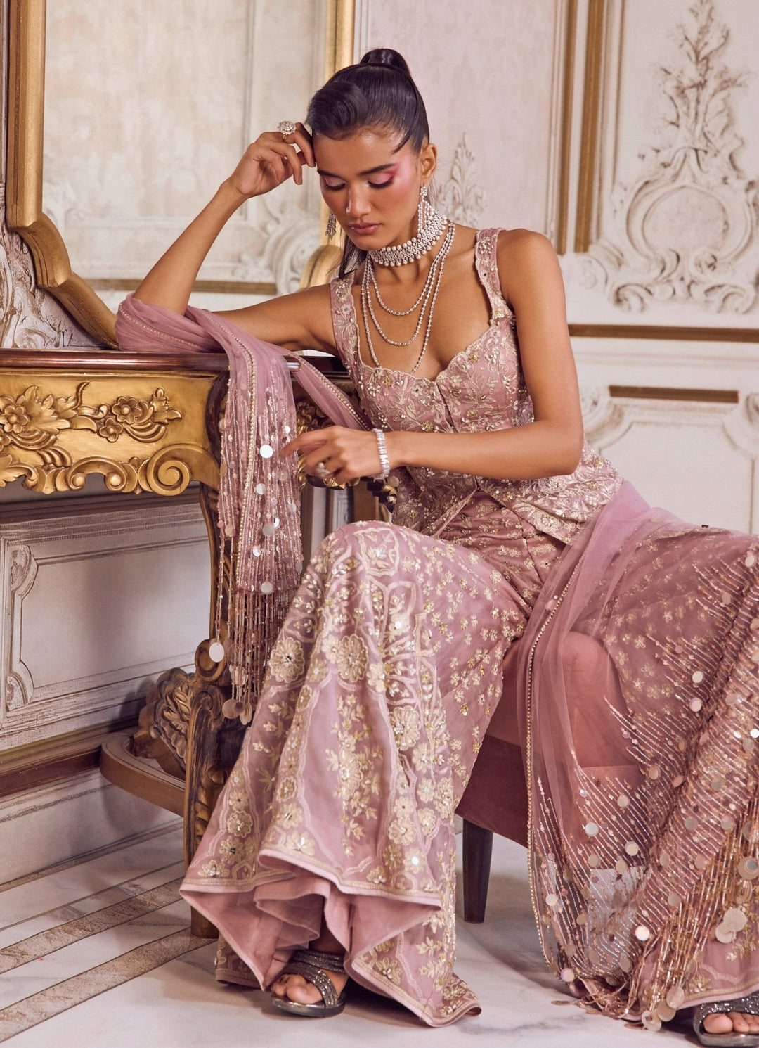 Champagne Lilac Silk Organza Peplum Kurta Pants Set Sanya Gulati - Fabilicious Fashion