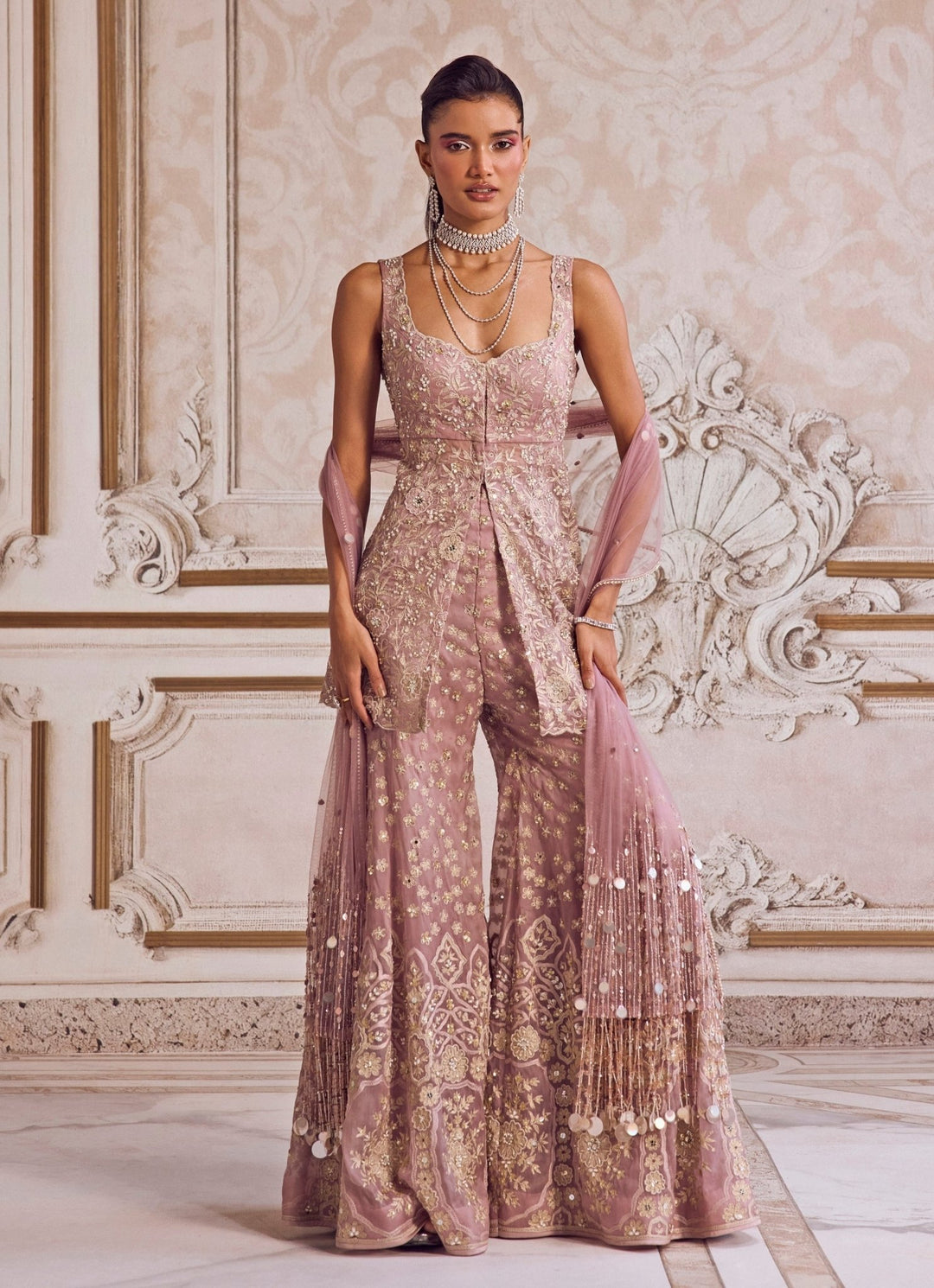 Champagne Lilac Silk Organza Peplum Kurta Pants Set Sanya Gulati - Fabilicious Fashion