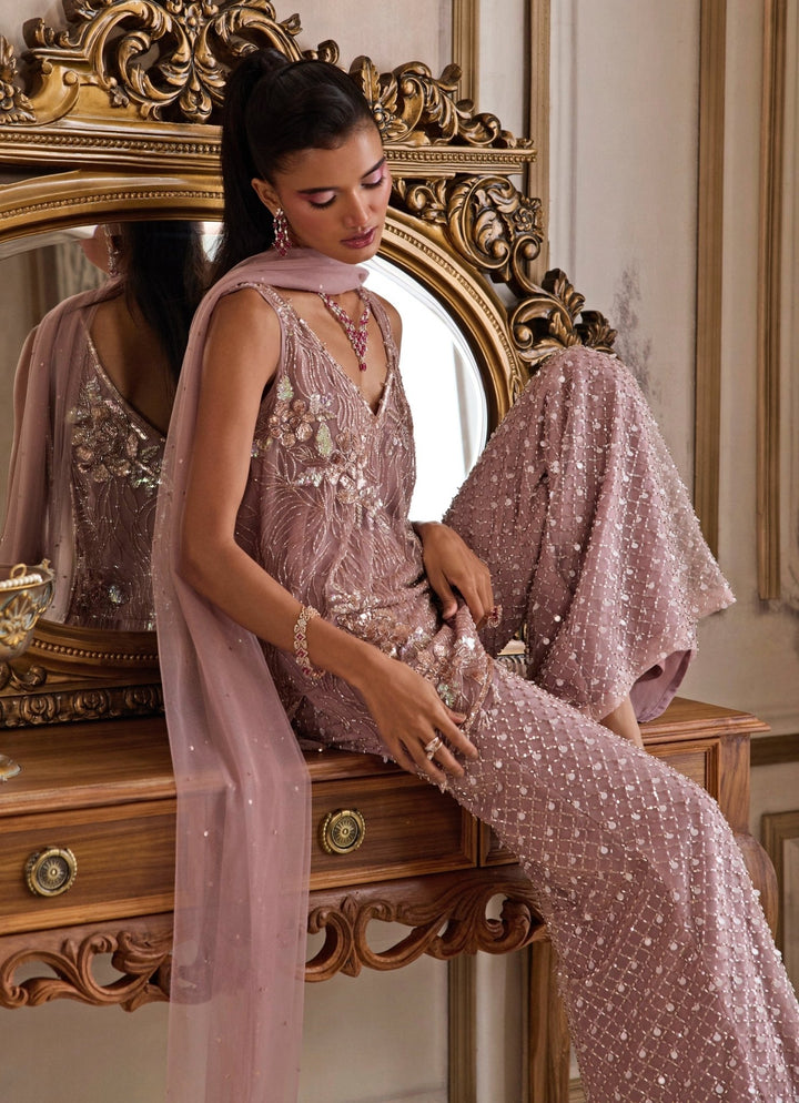 Champagne Lilac Soft Net Kurta Pants Set Sanya Gulati - Fabilicious Fashion