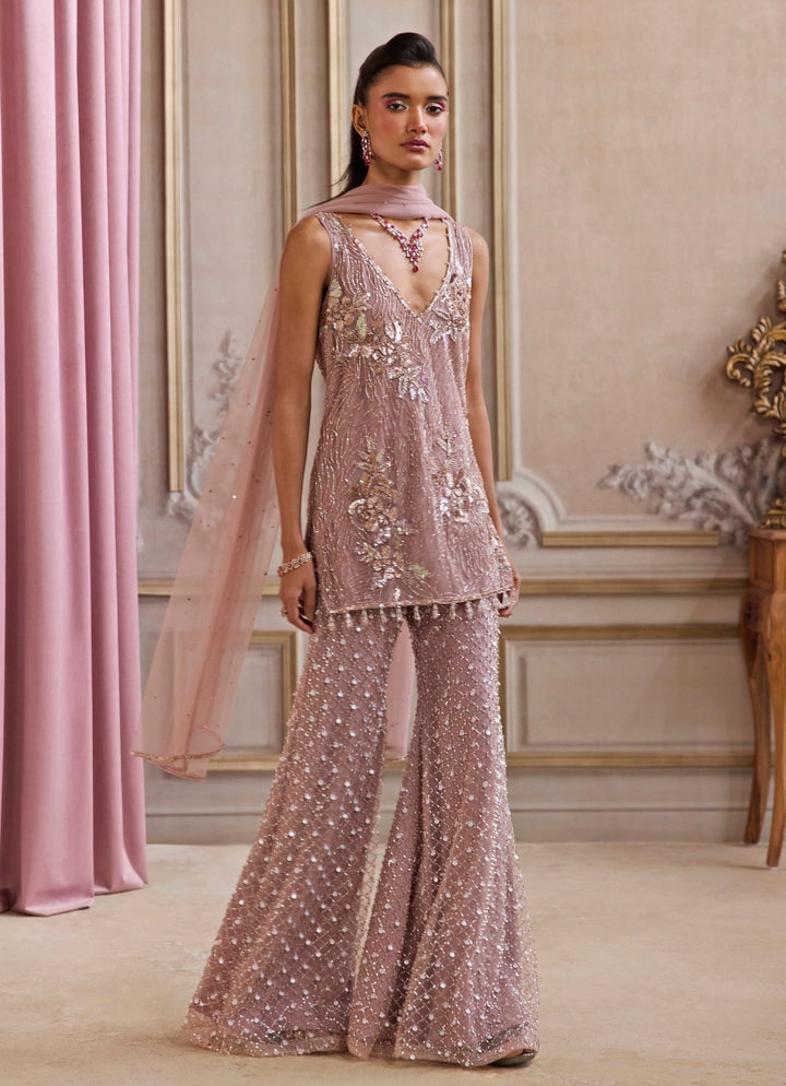 Champagne Lilac Soft Net Kurta Pants Set Sanya Gulati - Fabilicious Fashion