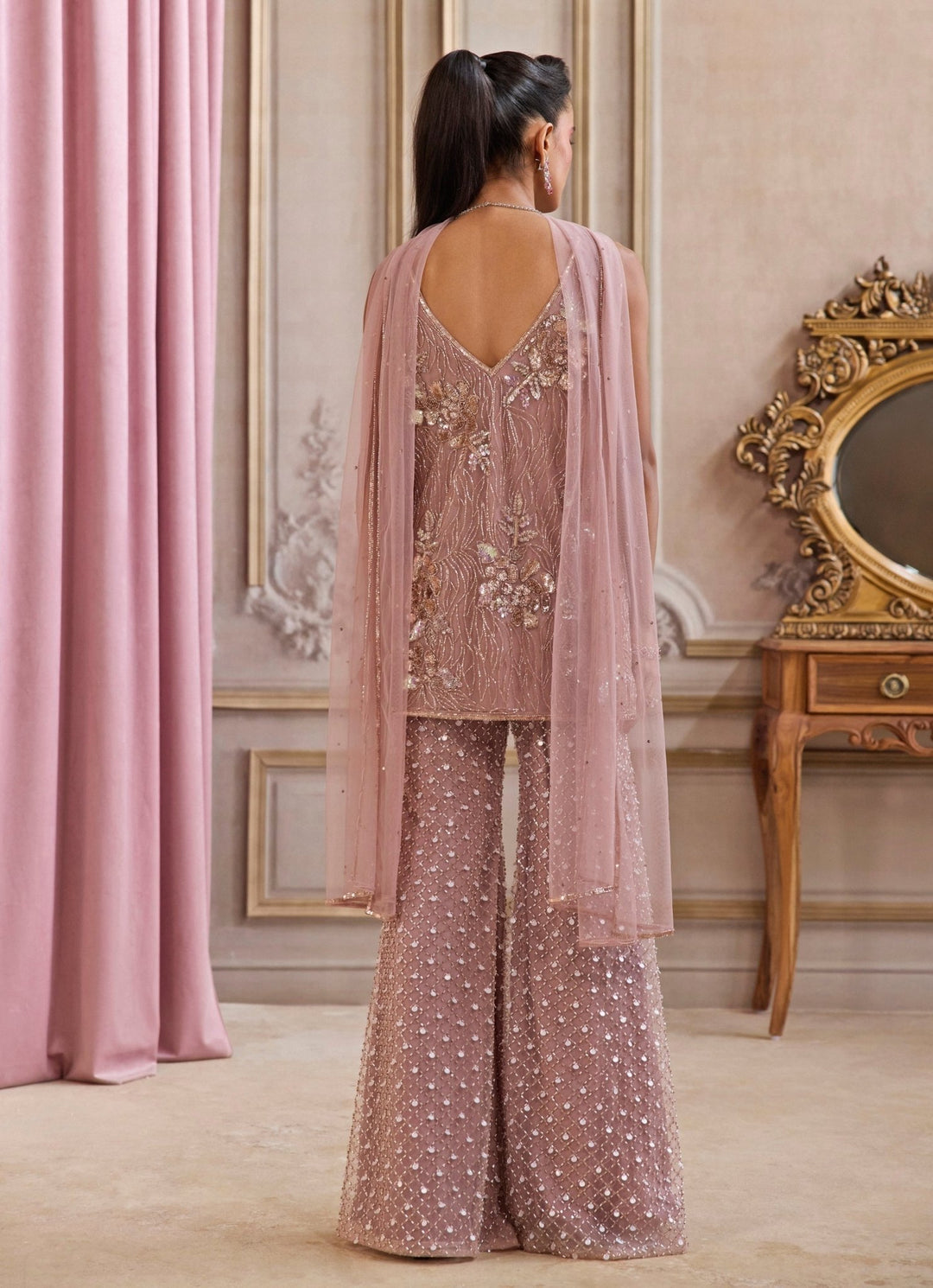 Champagne Lilac Soft Net Kurta Pants Set Sanya Gulati - Fabilicious Fashion
