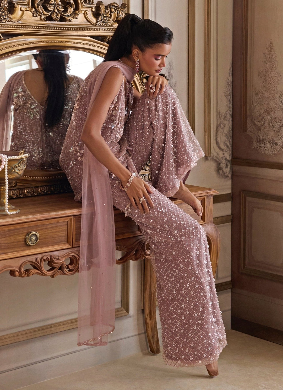 Champagne Lilac Soft Net Kurta Pants Set Sanya Gulati - Fabilicious Fashion