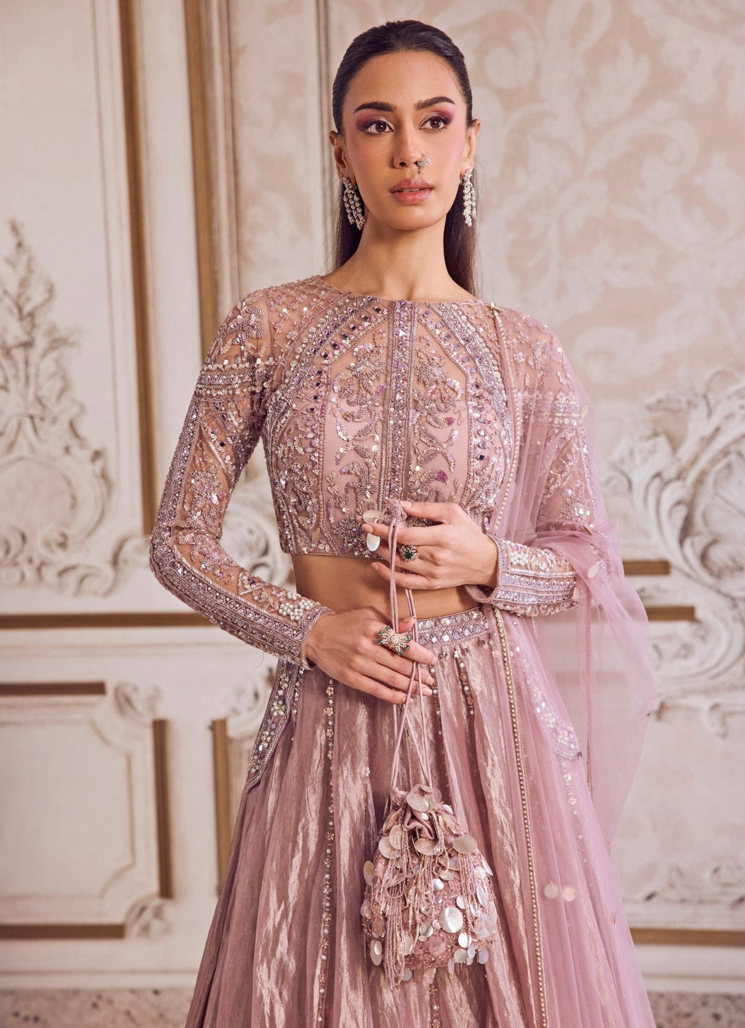 Champagne Lilac Tissue Lehenga Set Sanya Gulati - Fabilicious Fashion