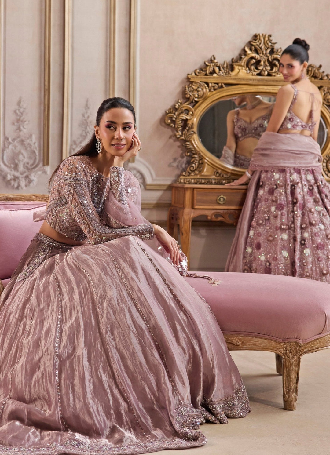 Champagne Lilac Tissue Lehenga Set Sanya Gulati - Fabilicious Fashion