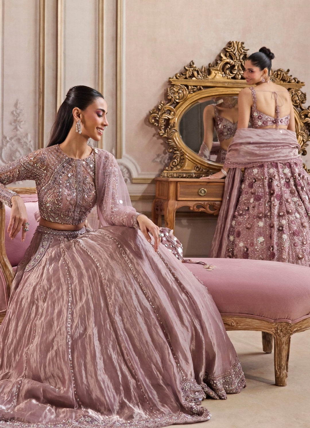 Champagne Lilac Tissue Lehenga Set Sanya Gulati - Fabilicious Fashion