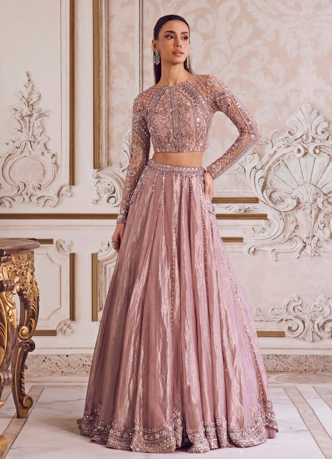 Champagne Lilac Tissue Lehenga Set Sanya Gulati - Fabilicious Fashion