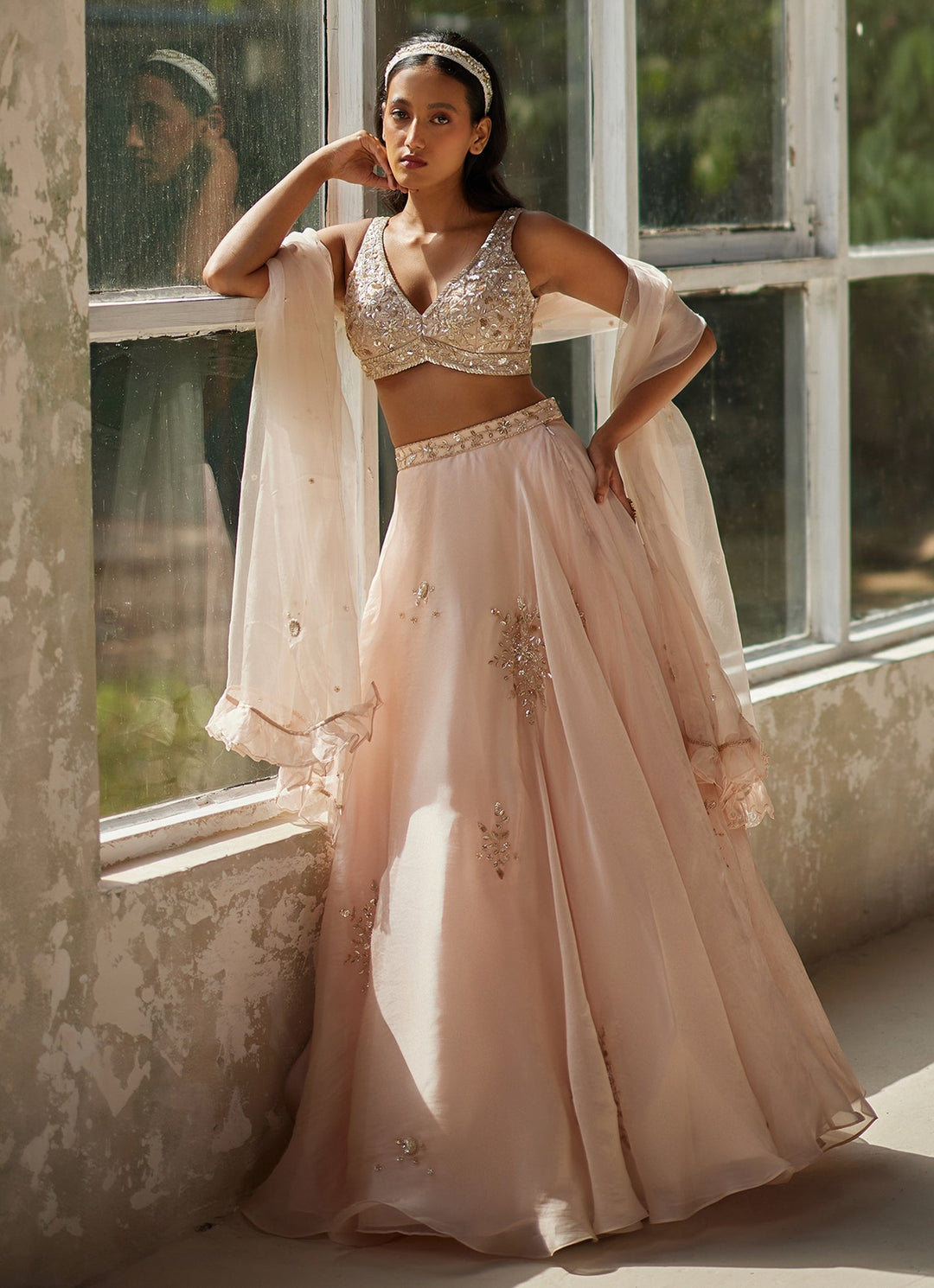 Champagne Pink Embroidered Lehenga Zoon Tribe - Fabilicious Fashion