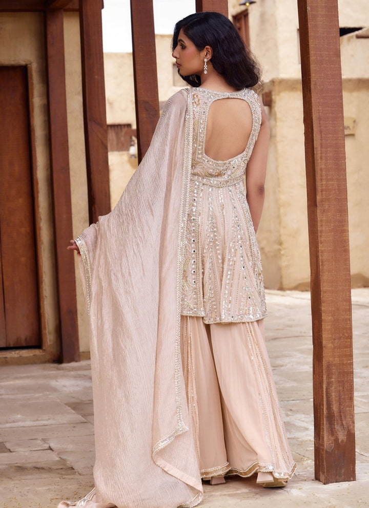Nidhika Shekhar Champagne Pink Georgette Kurta Sharara SetFabilicious Fashion