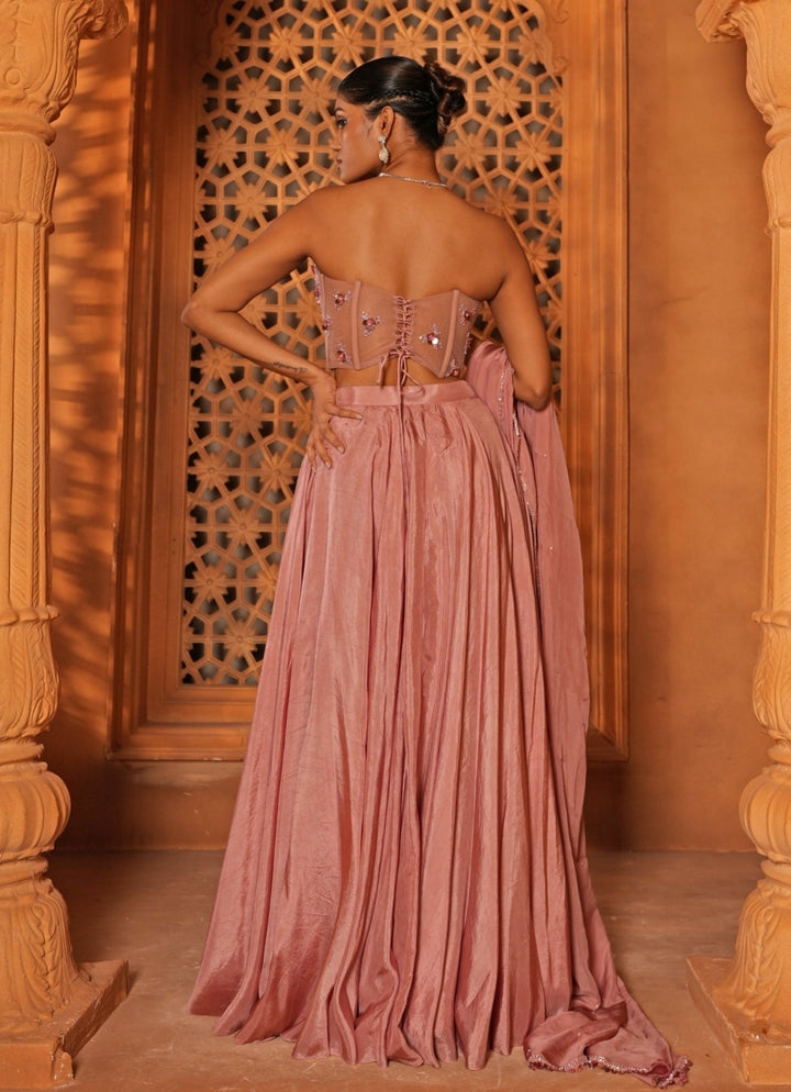 Champagne Pink Silk Lehenga With Corset Blouse Enamour by Radha - Fabilicious Fashion