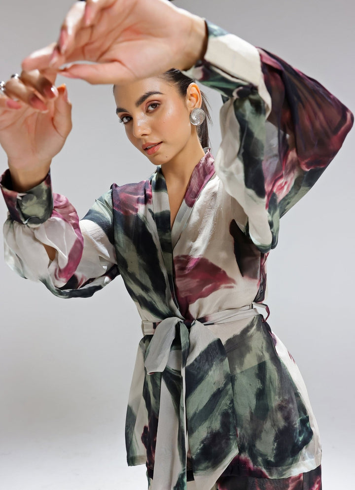 Studio Surbhi Champagne Printed Organza Jacket Pants SetFabilicious Fashion