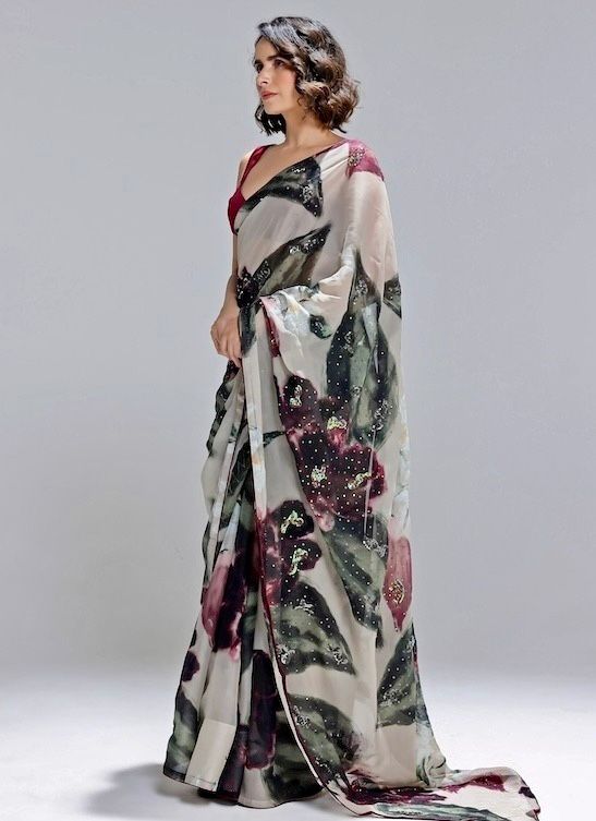 Studio Surbhi Champagne Printed Organza SareeFabilicious Fashion