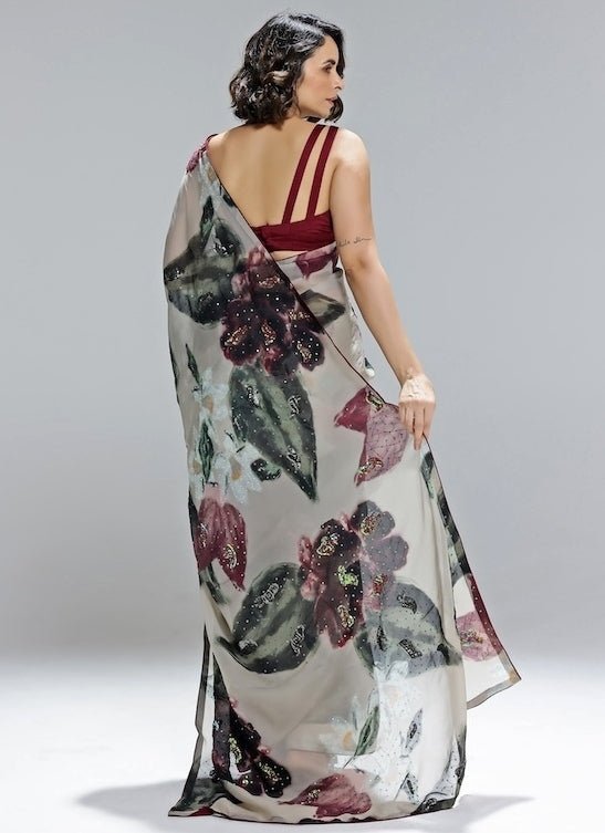 Studio Surbhi Champagne Printed Organza SareeFabilicious Fashion