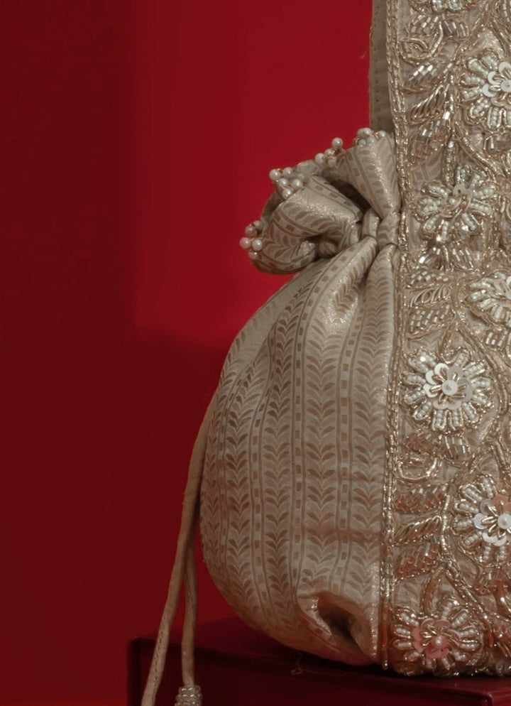 Champagne Round Organza Potli AMYRA - Fabilicious Fashion