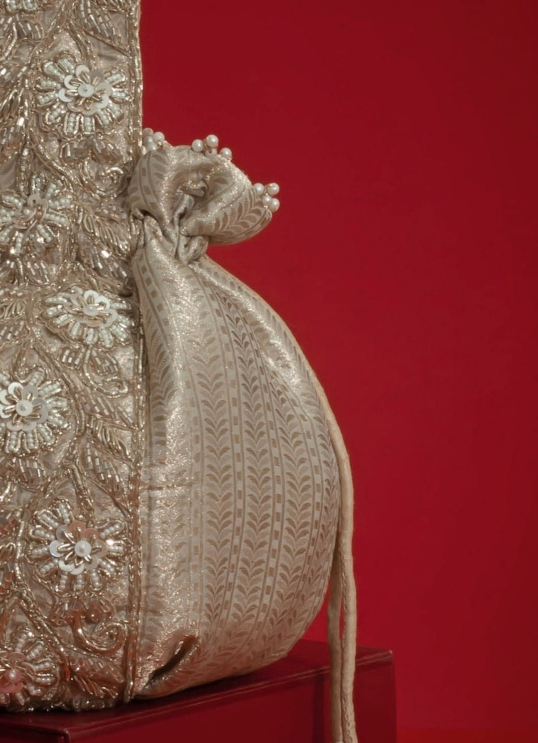 Champagne Round Organza Potli AMYRA - Fabilicious Fashion