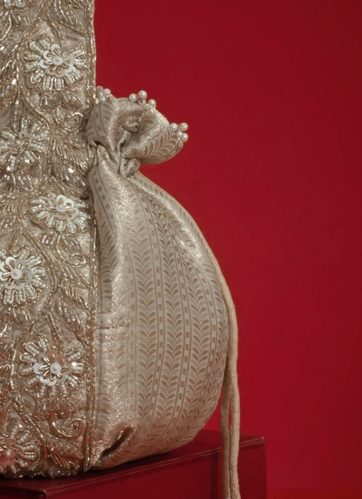 Champagne Round Organza Potli AMYRA - Fabilicious Fashion