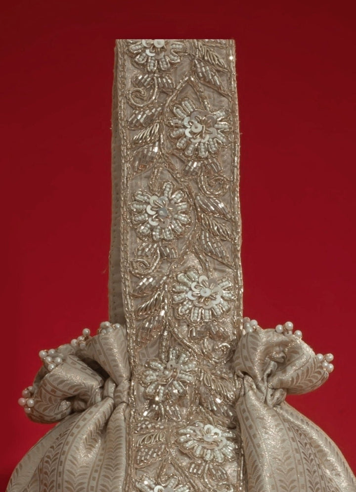 Champagne Round Organza Potli AMYRA - Fabilicious Fashion