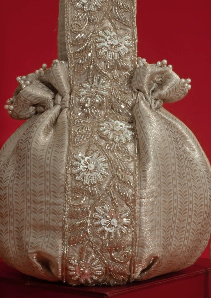 Champagne Round Organza Potli AMYRA - Fabilicious Fashion