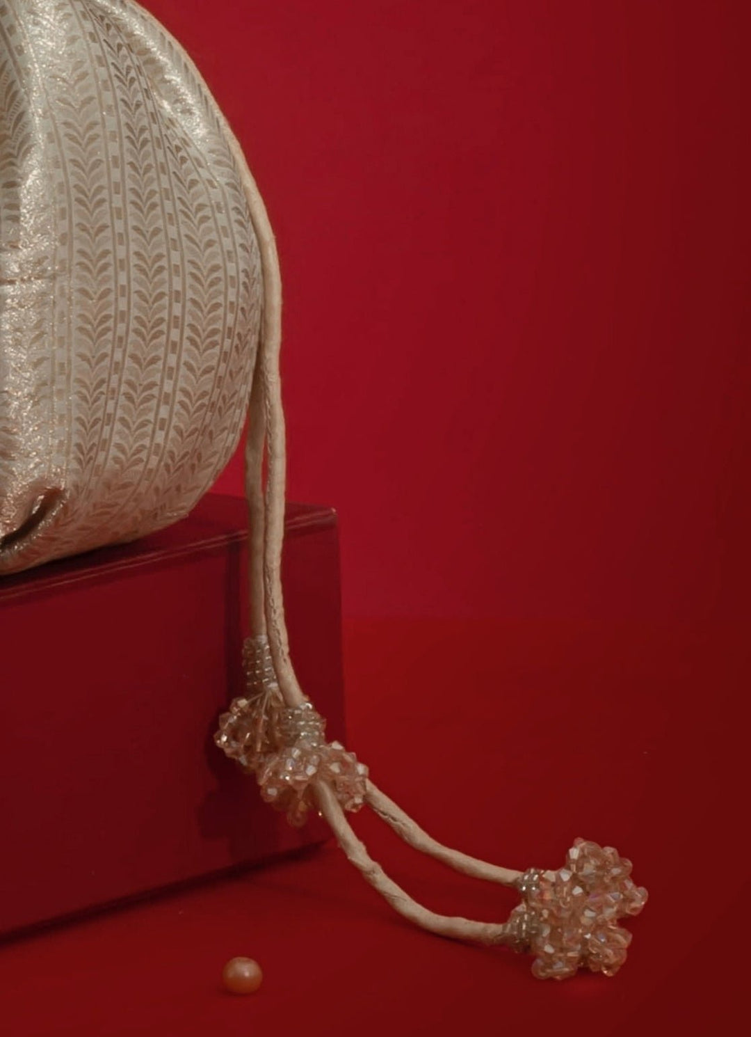 Champagne Round Organza Potli AMYRA - Fabilicious Fashion