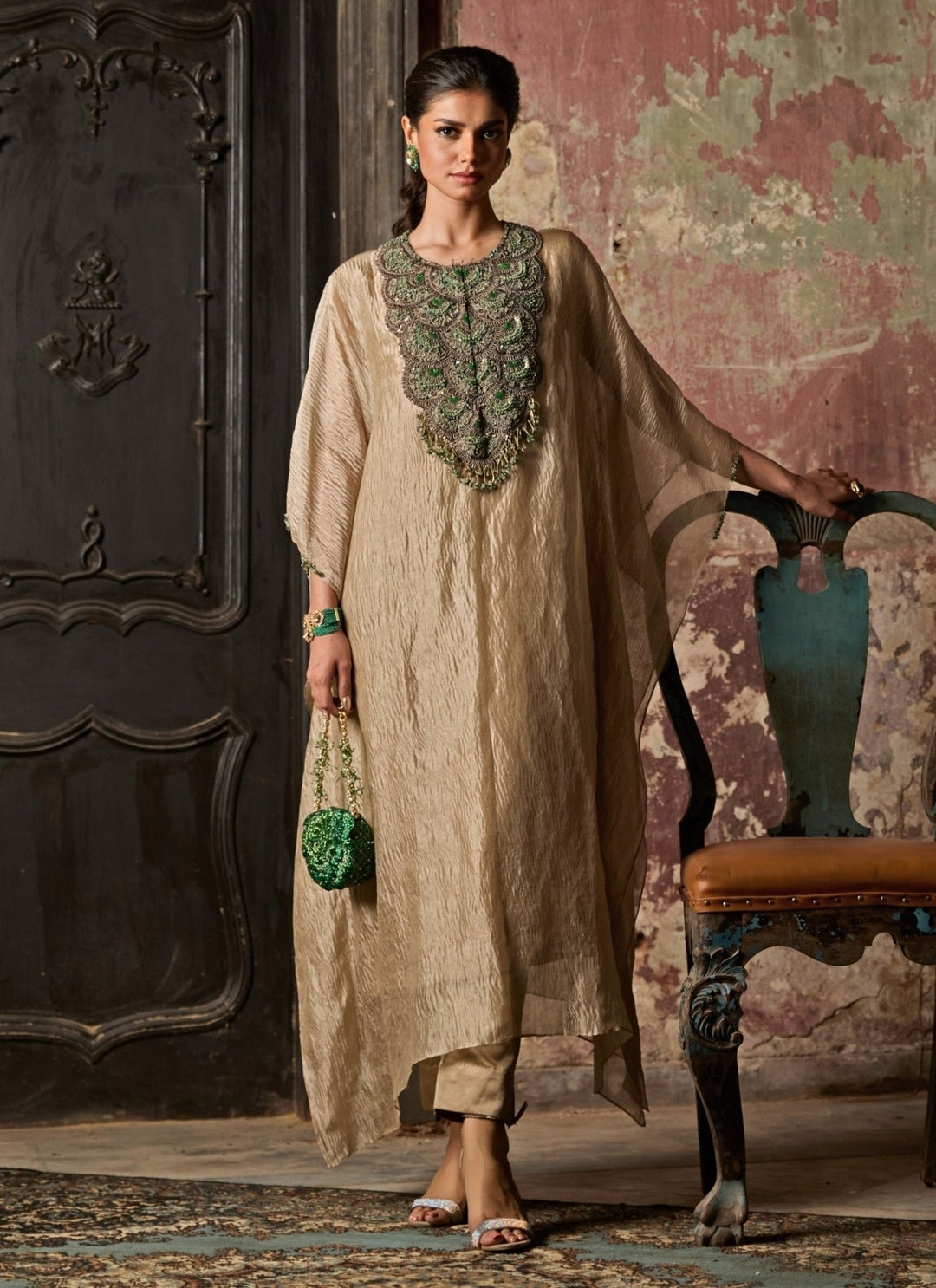Prisho Champagne Tissue Kaftan Pants SetFabilicious Fashion