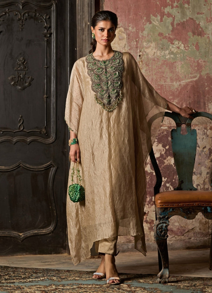 Prisho Champagne Tissue Kaftan Pants SetFabilicious Fashion