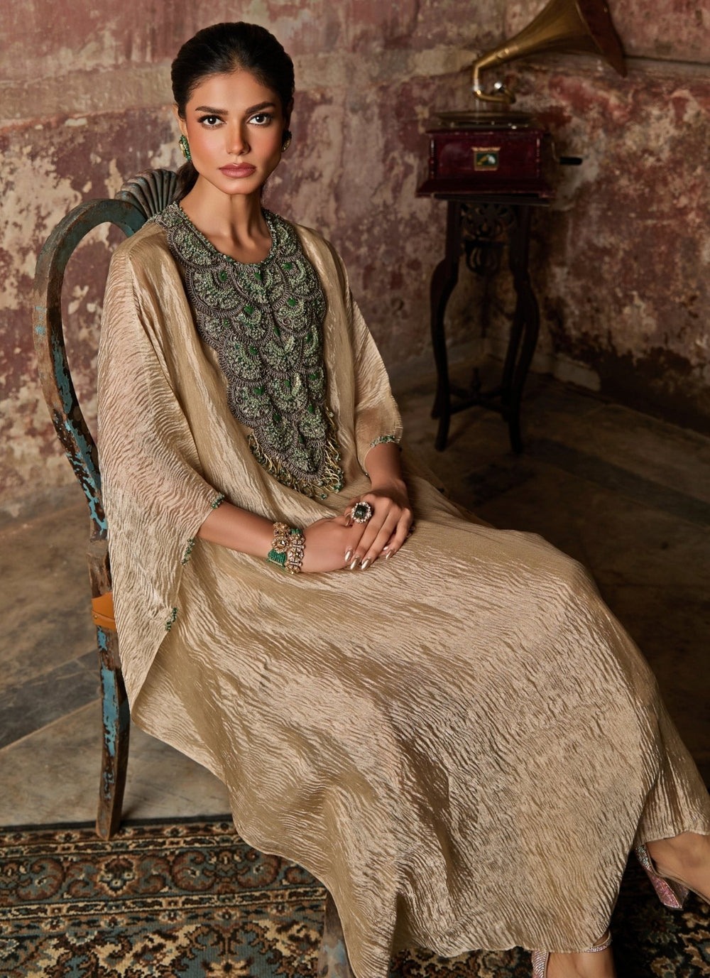 Prisho Champagne Tissue Kaftan Pants SetFabilicious Fashion