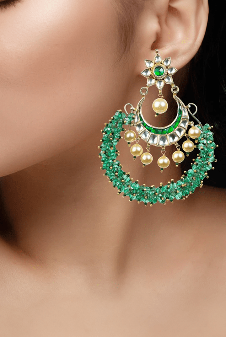 Chand Baali Earrings With Light Green Beads Riana by Shikha Jindal - Fabilicious Fashion