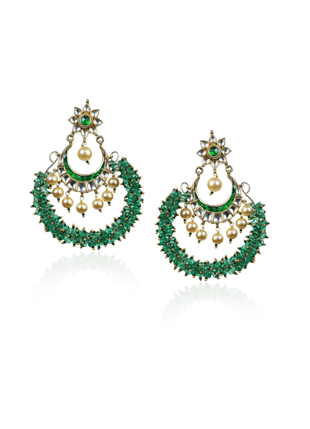 Chand Baali Earrings With Light Green Beads Riana by Shikha Jindal - Fabilicious Fashion
