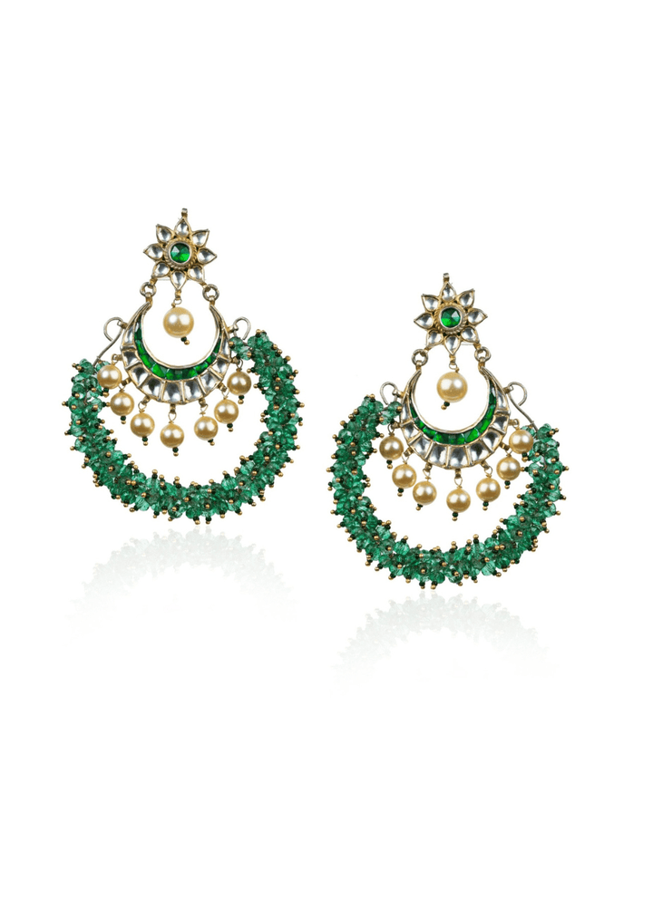 Chand Baali Earrings With Light Green Beads Riana by Shikha Jindal - Fabilicious Fashion