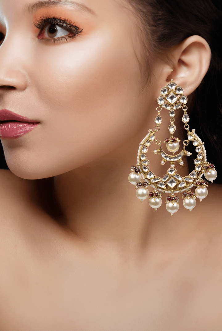 Chand Baali In White Moti And Red Hangings Riana by Shikha Jindal - Fabilicious Fashion