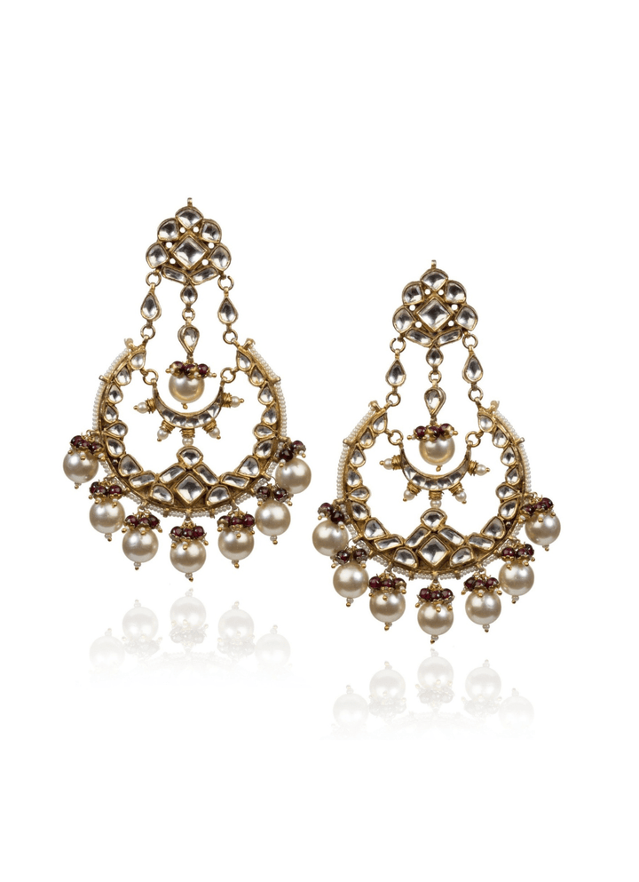 Chand Baali In White Moti And Red Hangings Riana by Shikha Jindal - Fabilicious Fashion