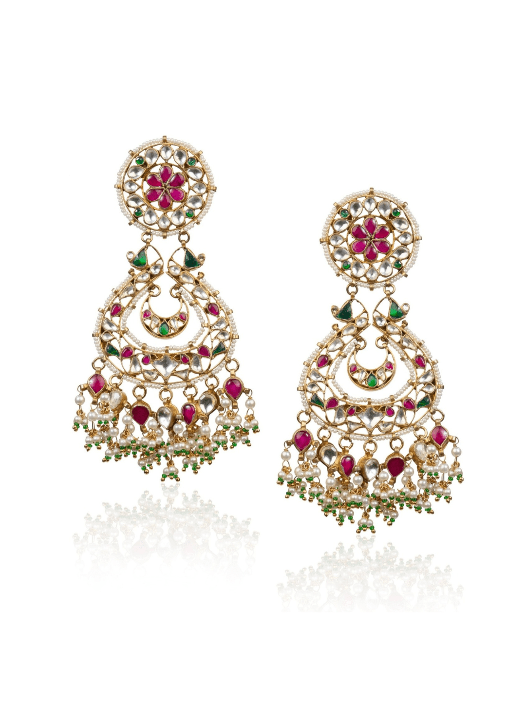 Chand Baali With Red And Green Jadtar Stone Riana by Shikha Jindal - Fabilicious Fashion