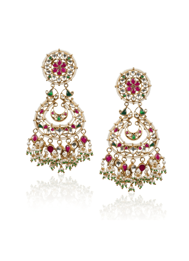 Chand Baali With Red And Green Jadtar Stone Riana by Shikha Jindal - Fabilicious Fashion