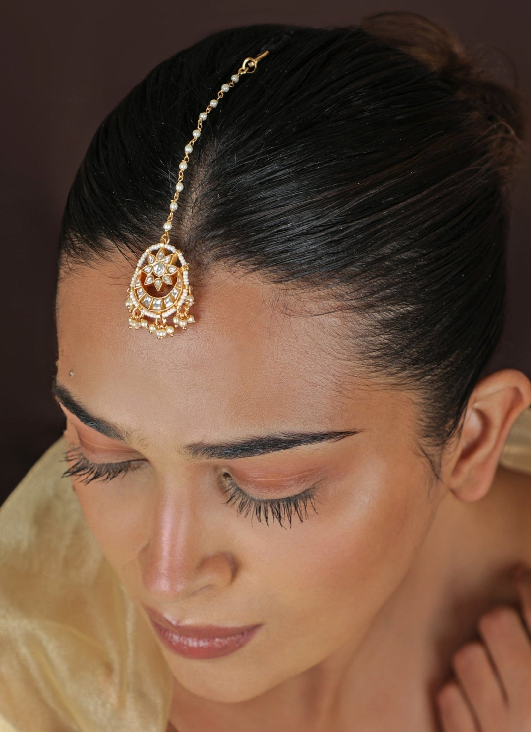 Chand Motif Matte Gold Maangtikka Riana Jewellery - Fabilicious Fashion