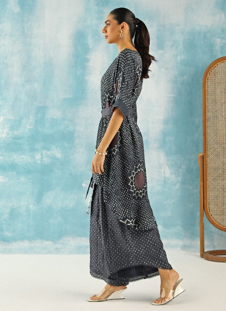 Twenty Nine Charcoal Black Asymmetric Bandhani Kaftan With PalazzoFabilicious Fashion