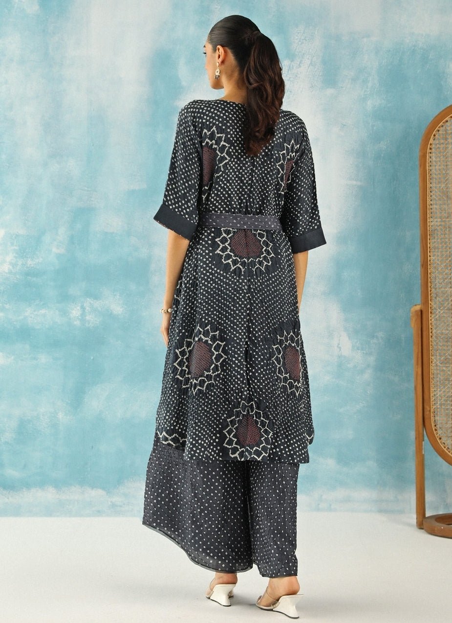 Twenty Nine Charcoal Black Asymmetric Bandhani Kaftan With PalazzoFabilicious Fashion
