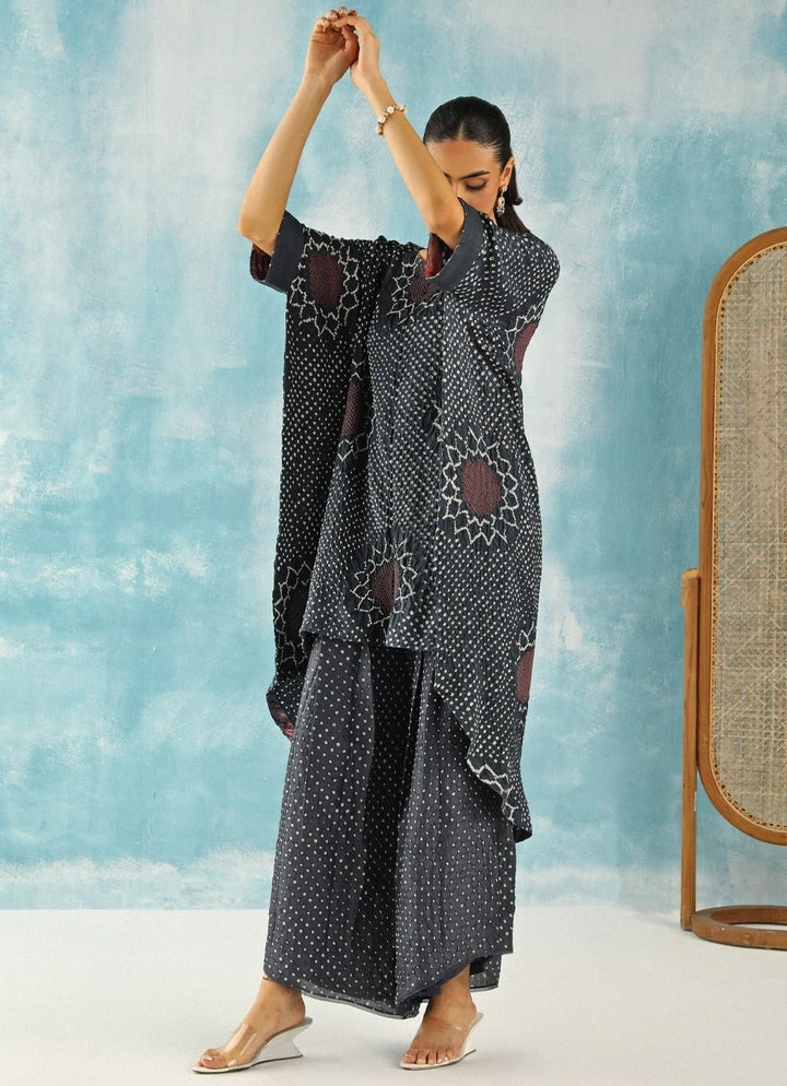 Twenty Nine Charcoal Black Asymmetric Bandhani Kaftan With PalazzoFabilicious Fashion