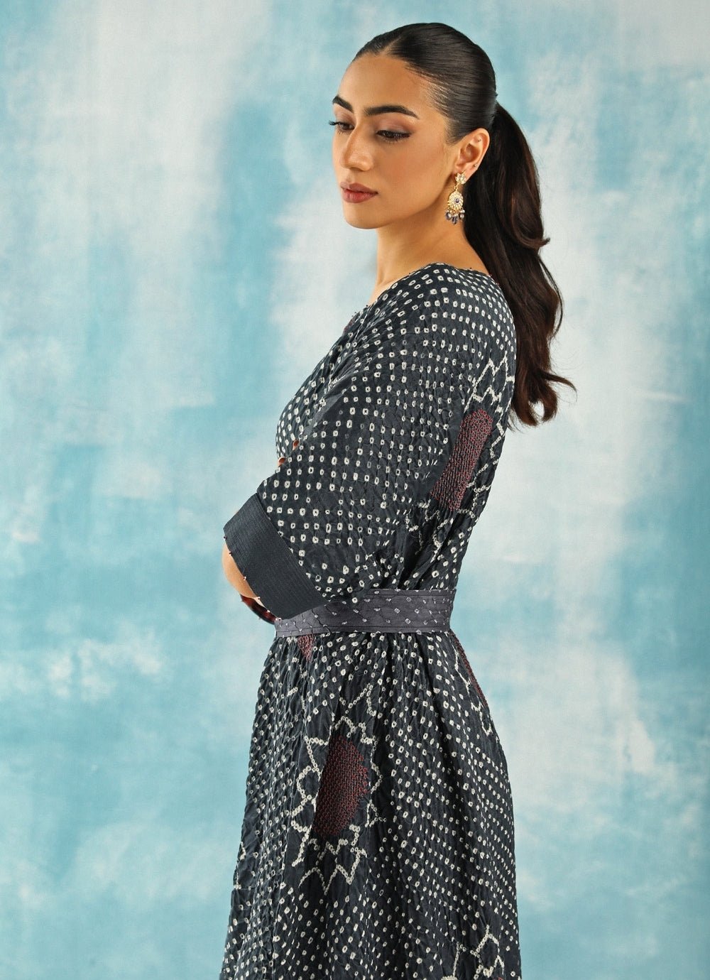 Twenty Nine Charcoal Black Asymmetric Bandhani Kaftan With PalazzoFabilicious Fashion
