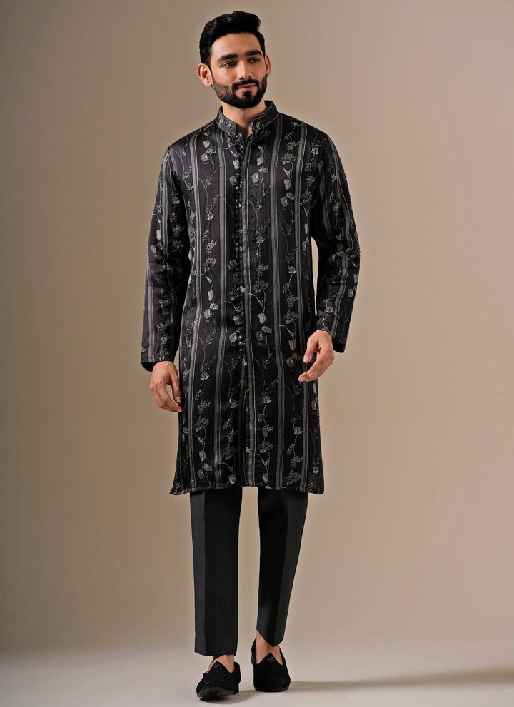 Darzi House Charcoal Black Modal Silk Kurta SetFabilicious Fashion
