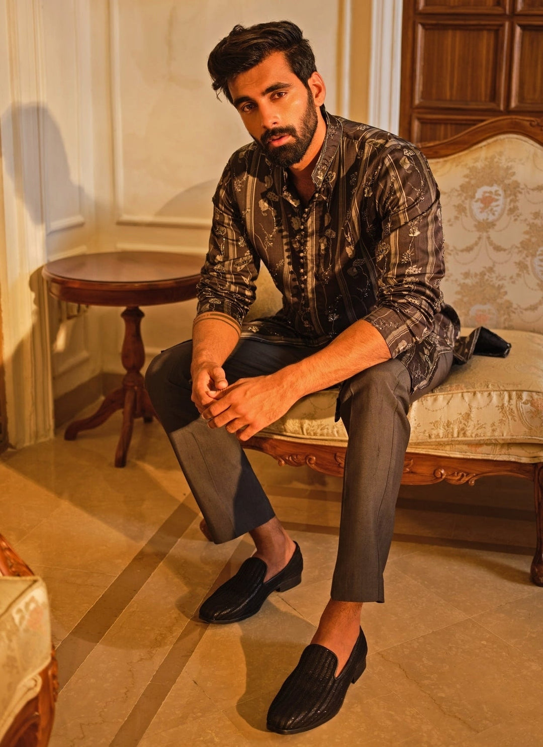 Darzi House Charcoal Black Modal Silk Kurta SetFabilicious Fashion