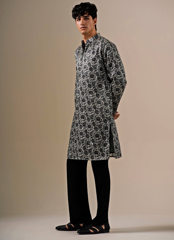 Darzi House Charcoal Black Tussar Silk Kurta SetFabilicious Fashion